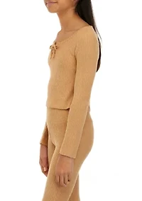 Girls 7-16 Long Sleeve Ribbed Corset Hacci Top