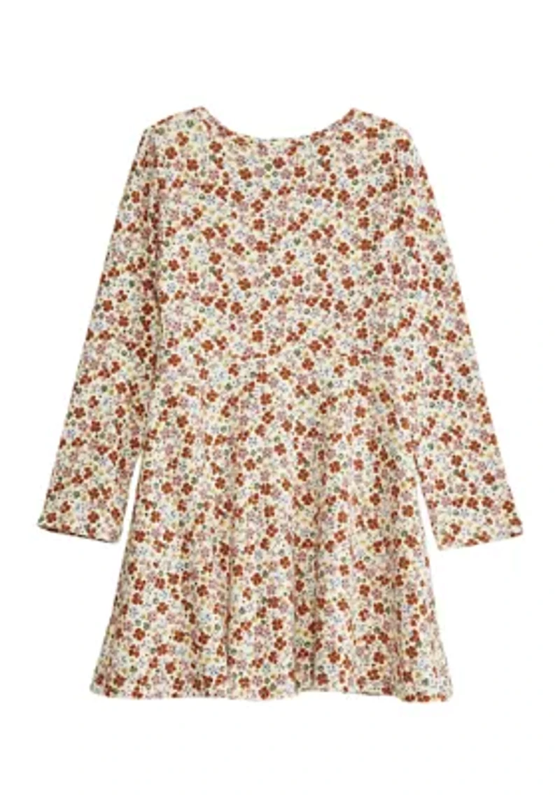 Girls 4-6x Long Sleeve Ribbed Skater Dress