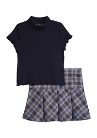 Girls 4-6x Ribbed Top with Pleated Skirt
