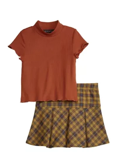Girls 4-6x Ribbed Top with Pleated Skirt
