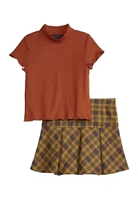 Girls 4-6x Ribbed Top with Pleated Skirt