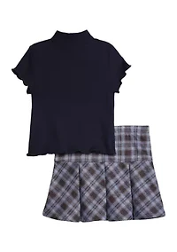 Girls 4-6x Ribbed Top with Pleated Skirt