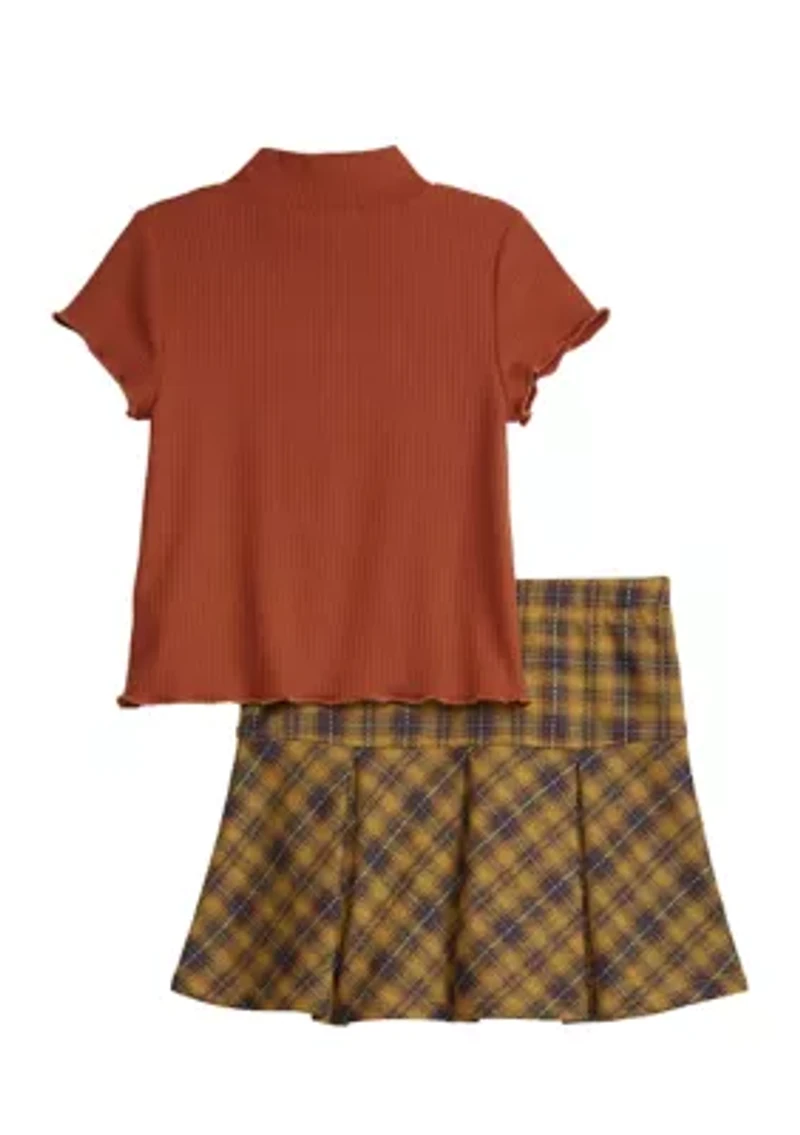 Girls 4-6x Ribbed Top with Pleated Skirt