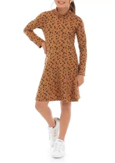 Girls 7-16 Ribbed Printed Mock Neck Dress