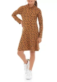 Girls 7-16 Ribbed Printed Mock Neck Dress