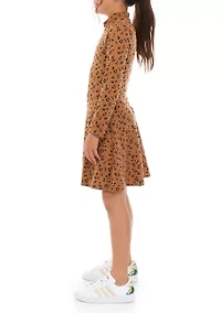 Girls 7-16 Ribbed Printed Mock Neck Dress