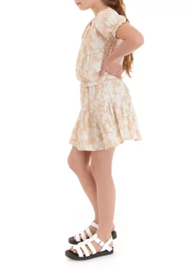 Girls 7-16 Tie Front Top and Tiered Skirt Set