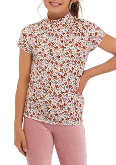 Girls 7-16 Printed Mock Neck T-Shirt