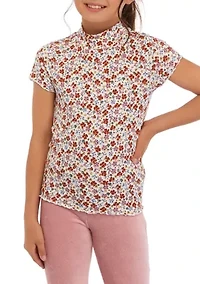 Girls 7-16 Printed Mock Neck T-Shirt