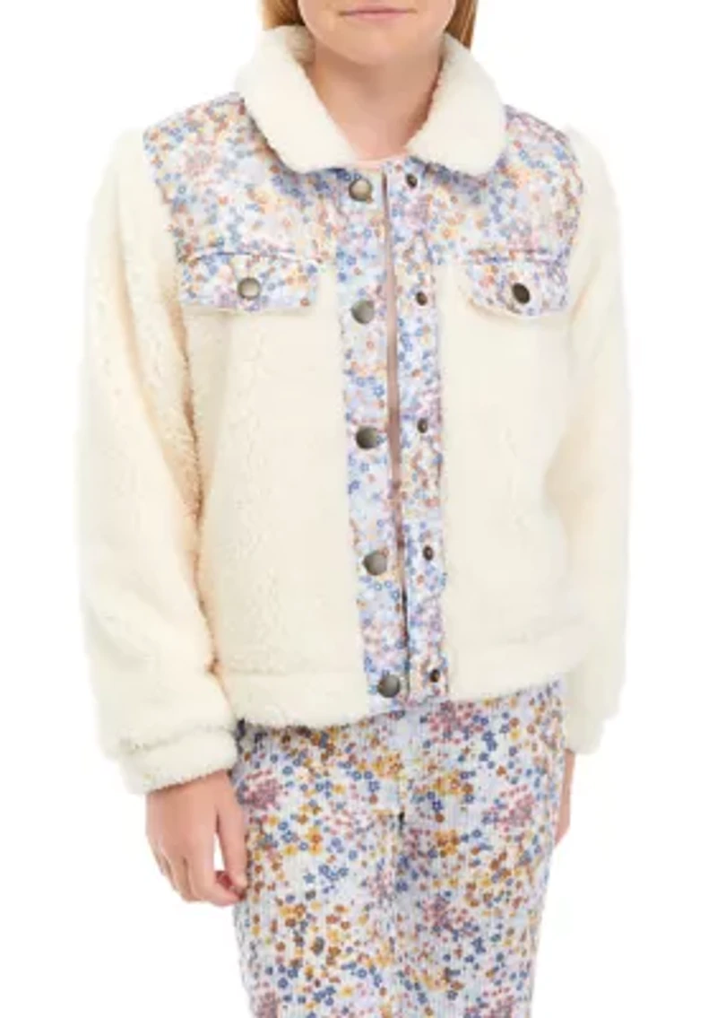 Girls 7-16 Sherpa Jacket with Floral Print
