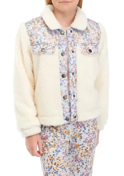 Girls 7-16 Sherpa Jacket with Floral Print