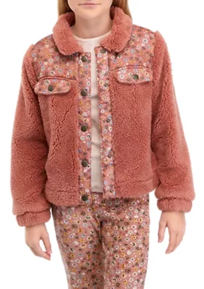 Girls 7-16 Sherpa Jacket with Floral Print