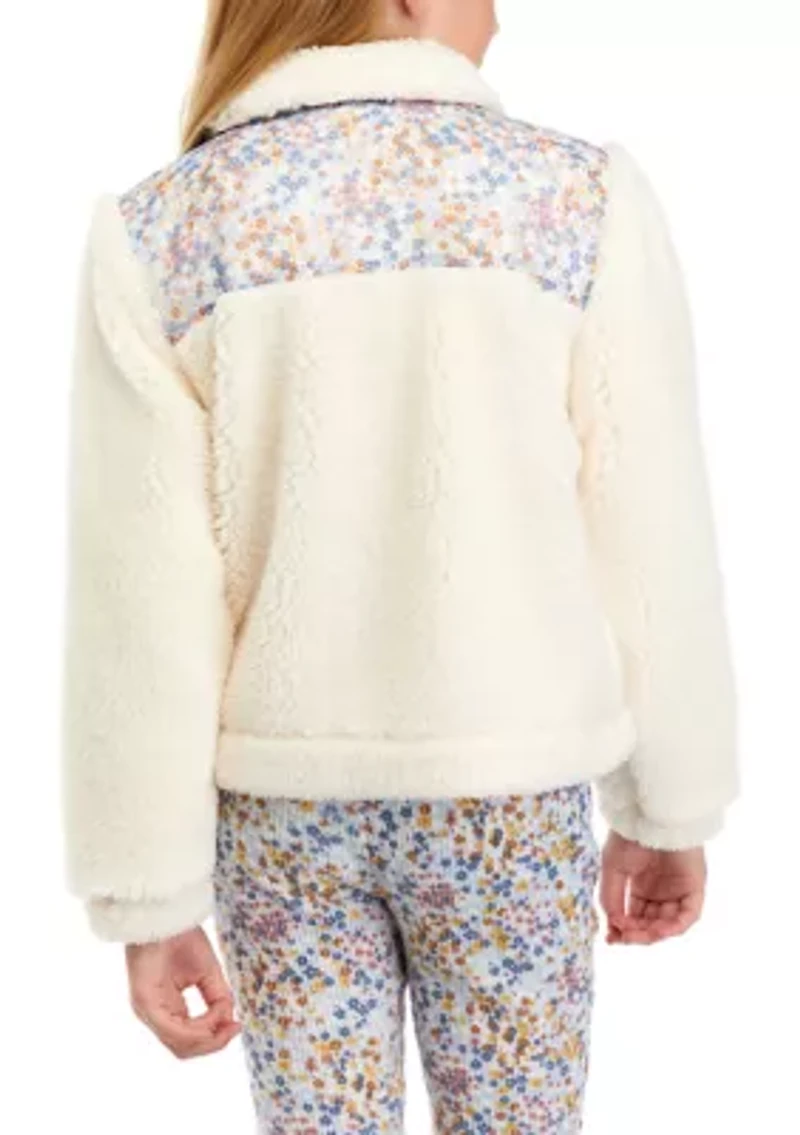 Girls 7-16 Sherpa Jacket with Floral Print