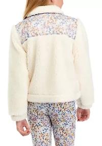 Girls 7-16 Sherpa Jacket with Floral Print