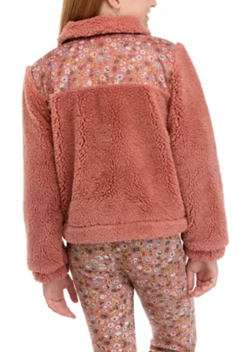 Girls 7-16 Sherpa Jacket with Floral Print