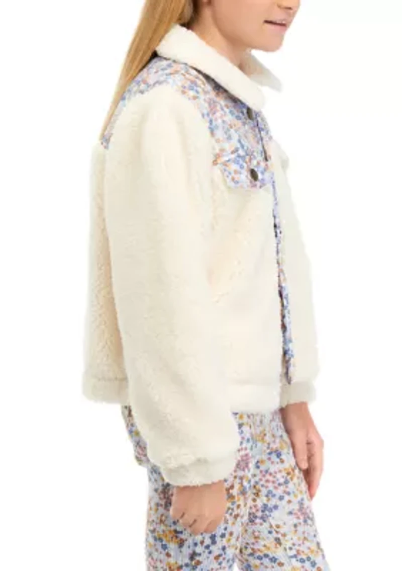 Girls 7-16 Sherpa Jacket with Floral Print