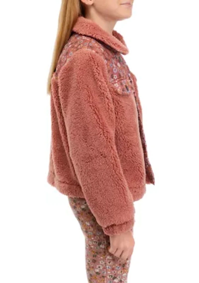 Girls 7-16 Sherpa Jacket with Floral Print