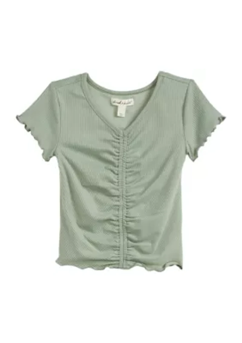 Girls 4-6x Short Sleeve Ribbed Front Seam Top
