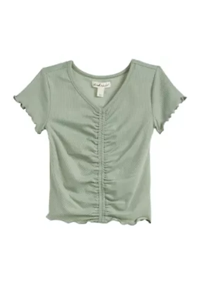 Girls 4-6x Short Sleeve Ribbed Front Seam Top