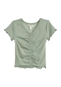 Girls 4-6x Short Sleeve Ribbed Front Seam Top