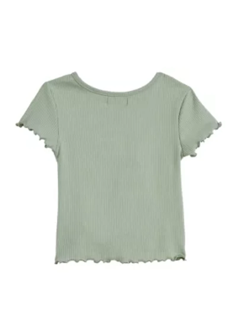 Girls 4-6x Short Sleeve Ribbed Front Seam Top