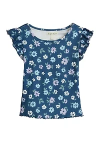Girls 4-6x Flutter Sleeve Patchwork Print Shirt