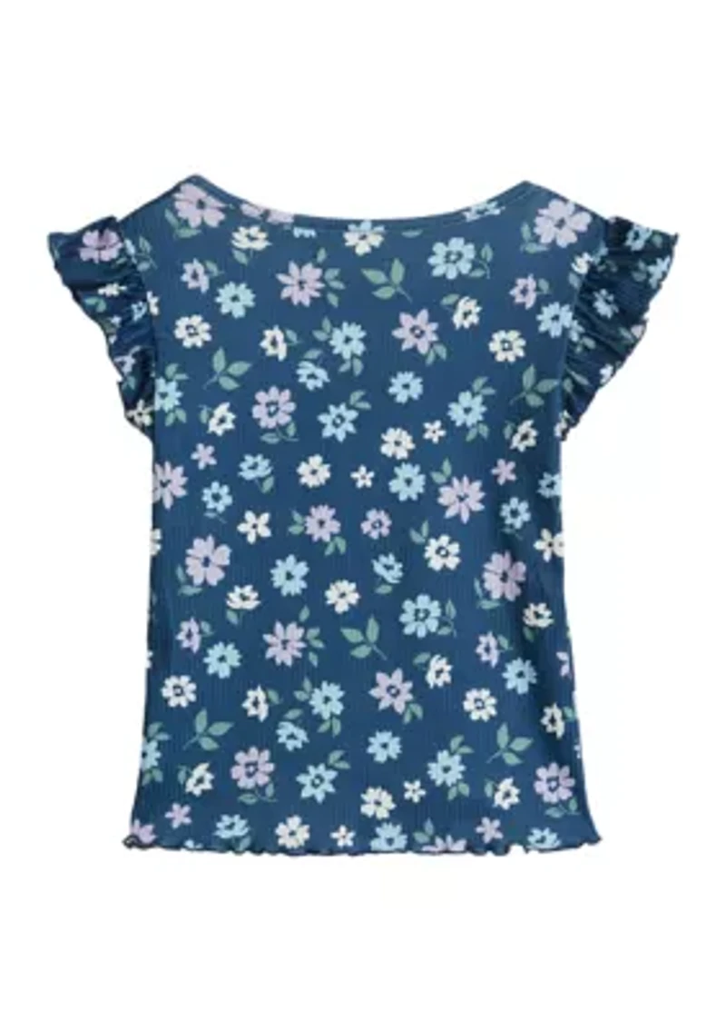 Girls 4-6x Flutter Sleeve Patchwork Print Shirt