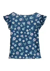 Girls 4-6x Flutter Sleeve Patchwork Print Shirt