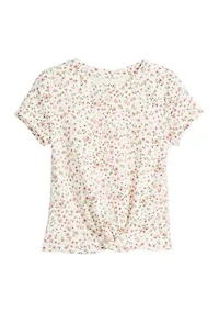 Girls 4-6x Short Sleeve Ribbed Twist Front T-Shirt