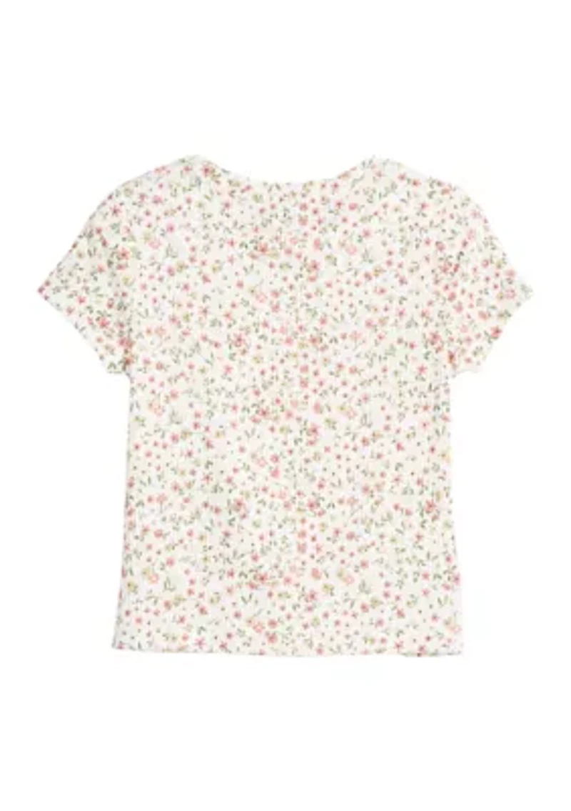 Girls 4-6x Short Sleeve Ribbed Twist Front T-Shirt