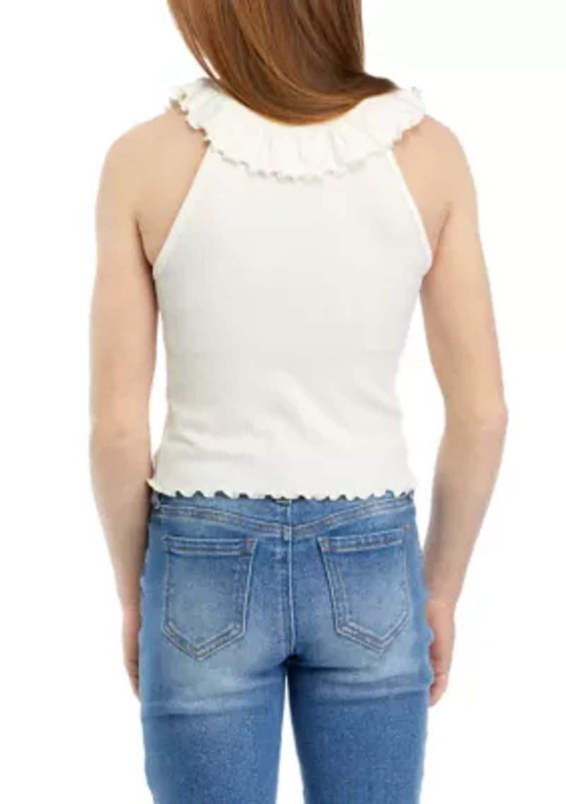 Girls 7-16 Ribbed Top with Ruffle Bib