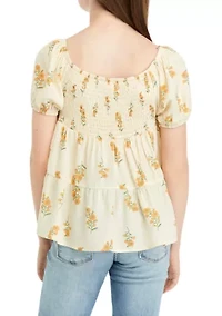 Girls 7-16 Short Sleeve Smock Peasant Top