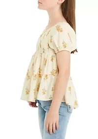 Girls 7-16 Short Sleeve Smock Peasant Top