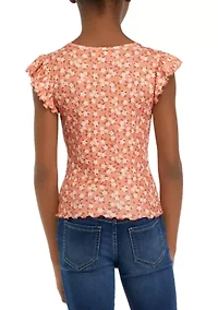 Girls 7-16 Short Ruffle Sleeve Ribbed Top