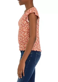 Girls 7-16 Short Ruffle Sleeve Ribbed Top