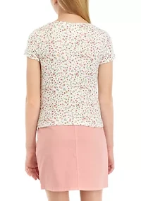 Girls 7-16 Floral Printed Ribbed Knit Twist Top