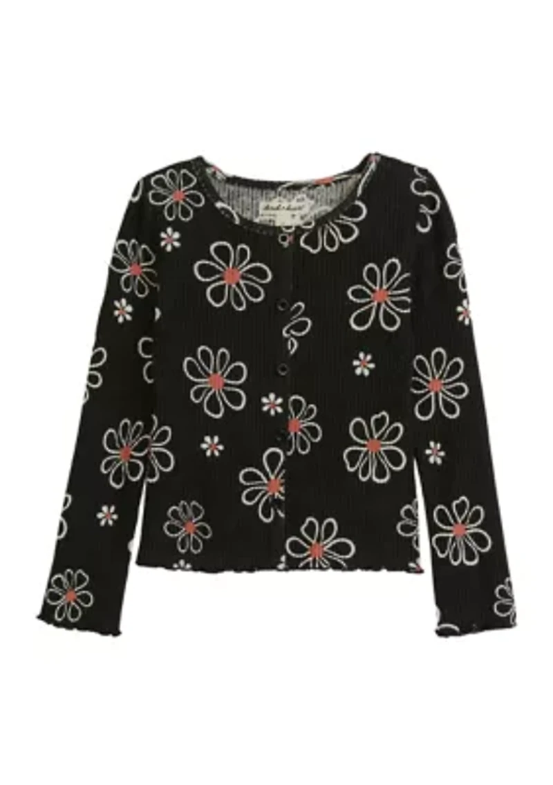 Girls 4-6x Button Front Brushed Ribbed Knit Top