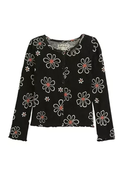Girls 4-6x Button Front Brushed Ribbed Knit Top