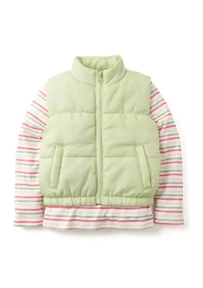 Girls 4-6x Solid Vest with Long Sleeve Printed Top