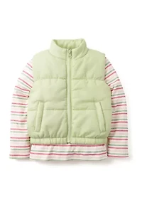 Girls 4-6x Solid Vest with Long Sleeve Printed Top