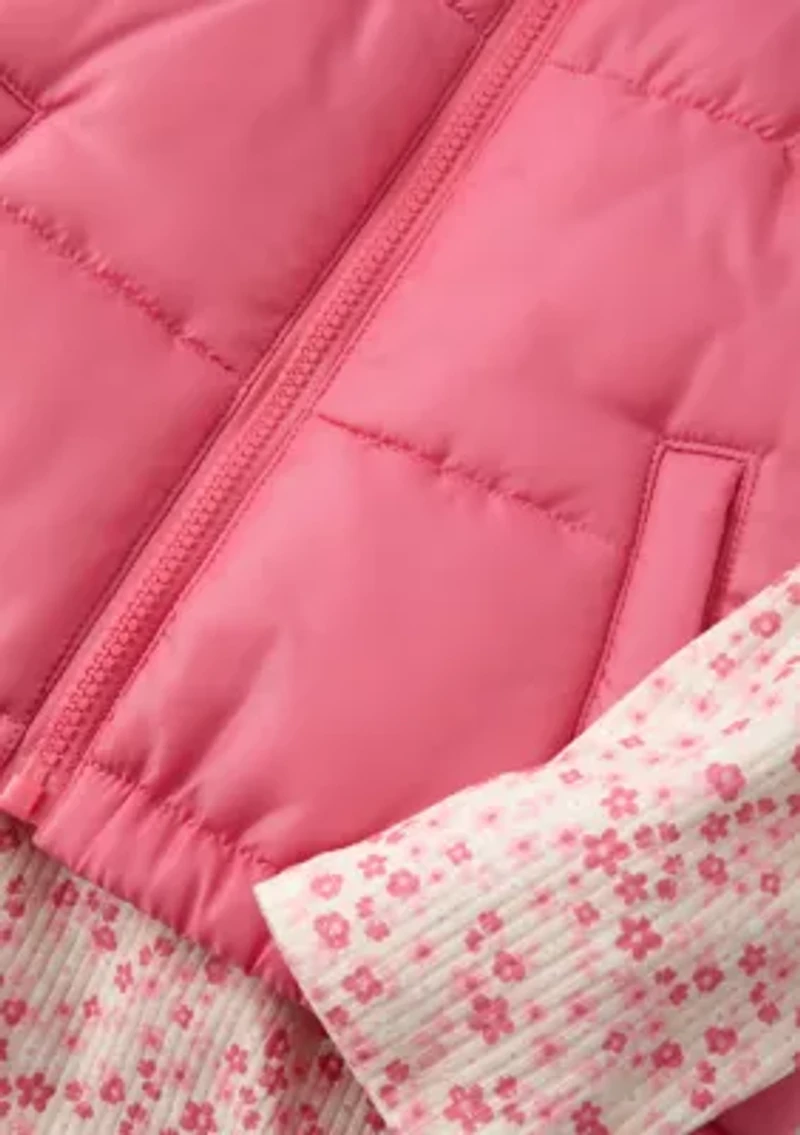 Girls 4-6x Solid Vest with Long Sleeve Printed Top