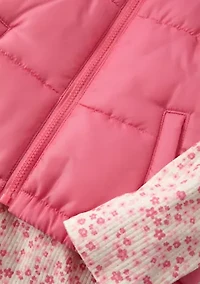 Girls 4-6x Solid Vest with Long Sleeve Printed Top