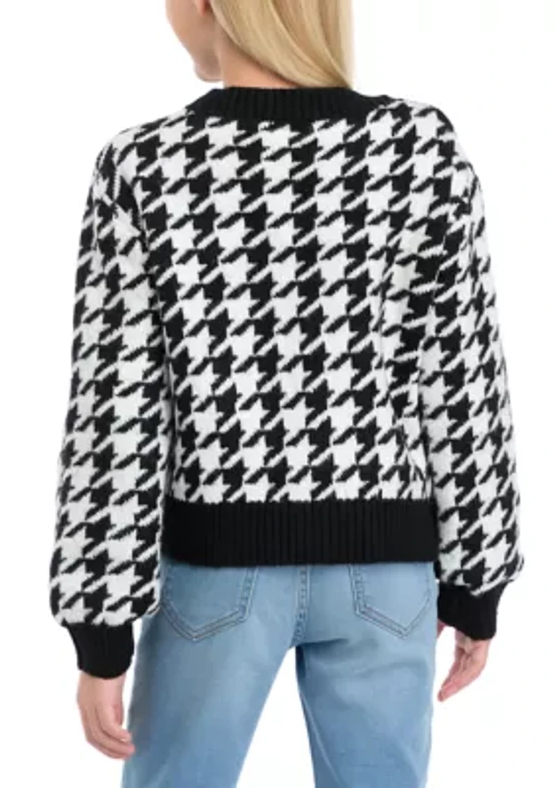 Girls 7-16 Houndstooth Knit Cardigan