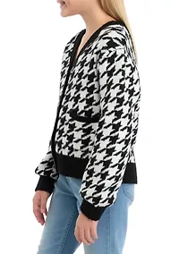 Girls 7-16 Houndstooth Knit Cardigan