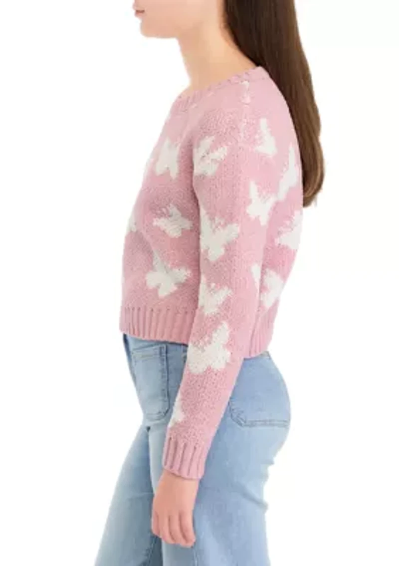 Girls 7-16 Butterfly Printed Sweater