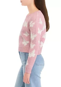 Girls 7-16 Butterfly Printed Sweater