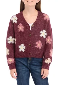 Girls 7-16 Flower Cardigan