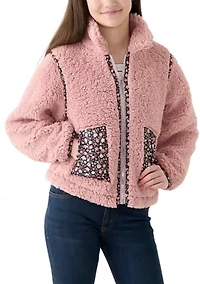 Girls 7-16 Sherpa Jacket with Printed Pockets