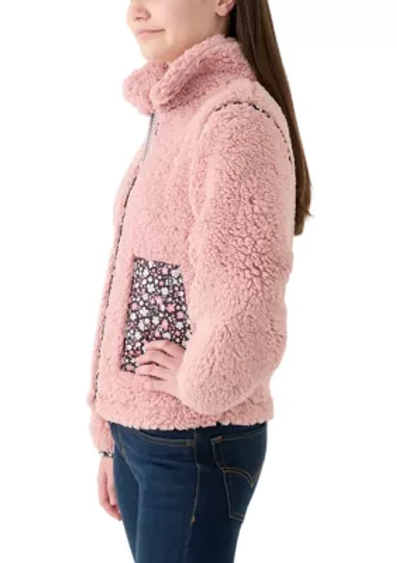 Girls 7-16 Sherpa Jacket with Printed Pockets