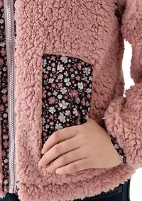 Girls 7-16 Sherpa Jacket with Printed Pockets